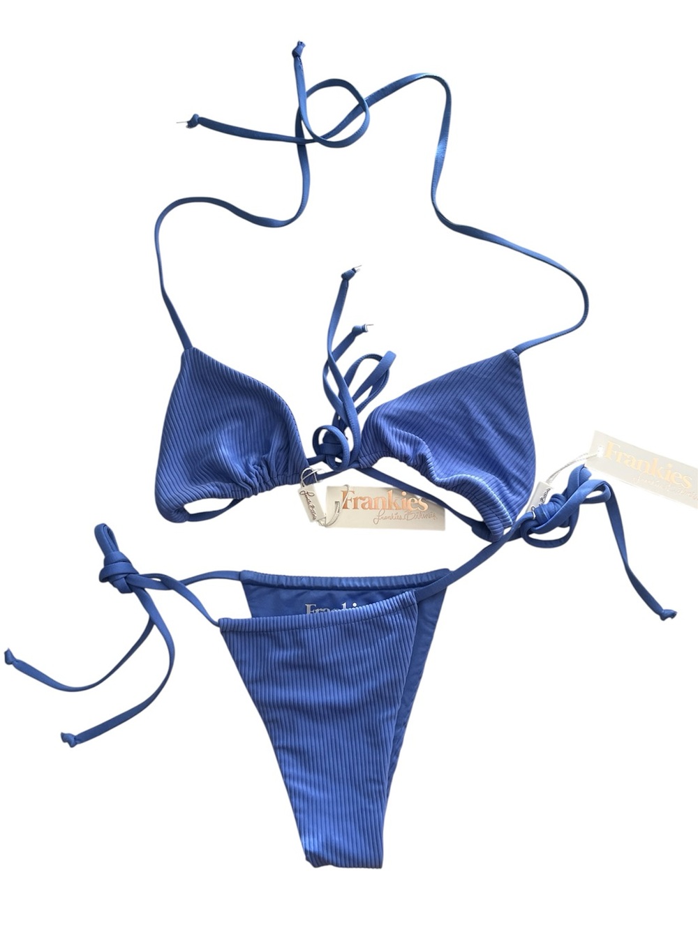NWT Frankie’s Bikinis Top & Bottom Ribbed Blue Sz S